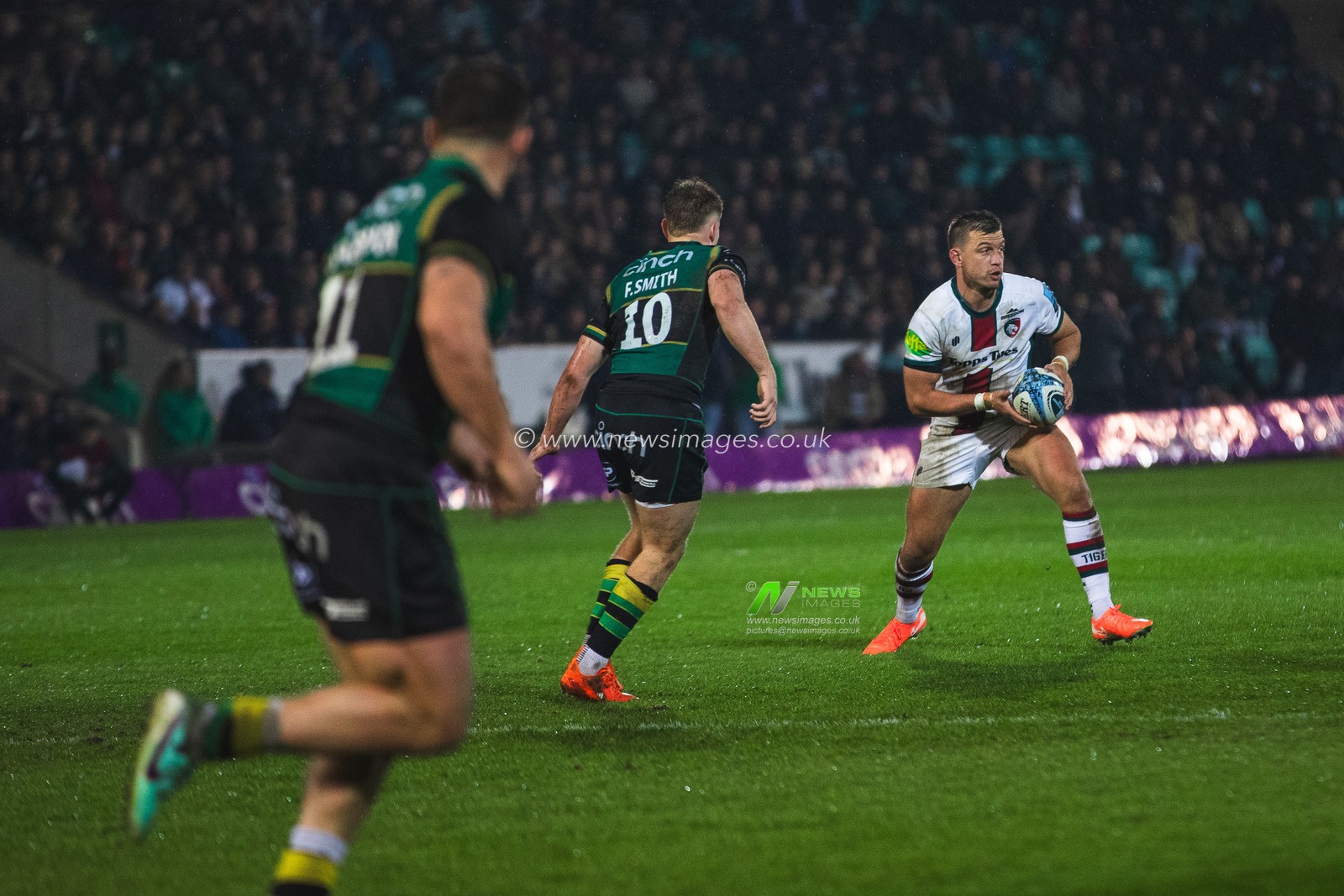 Handre Pollard and Finn Smith during the Gallagher Premiership match Northampton Saints vs Leicester Tigers at Cinch Stadium at Franklin's Gardens, Northampton, United Kingdom, 21st March 2025

(Photo by Craig Evans/News Images)