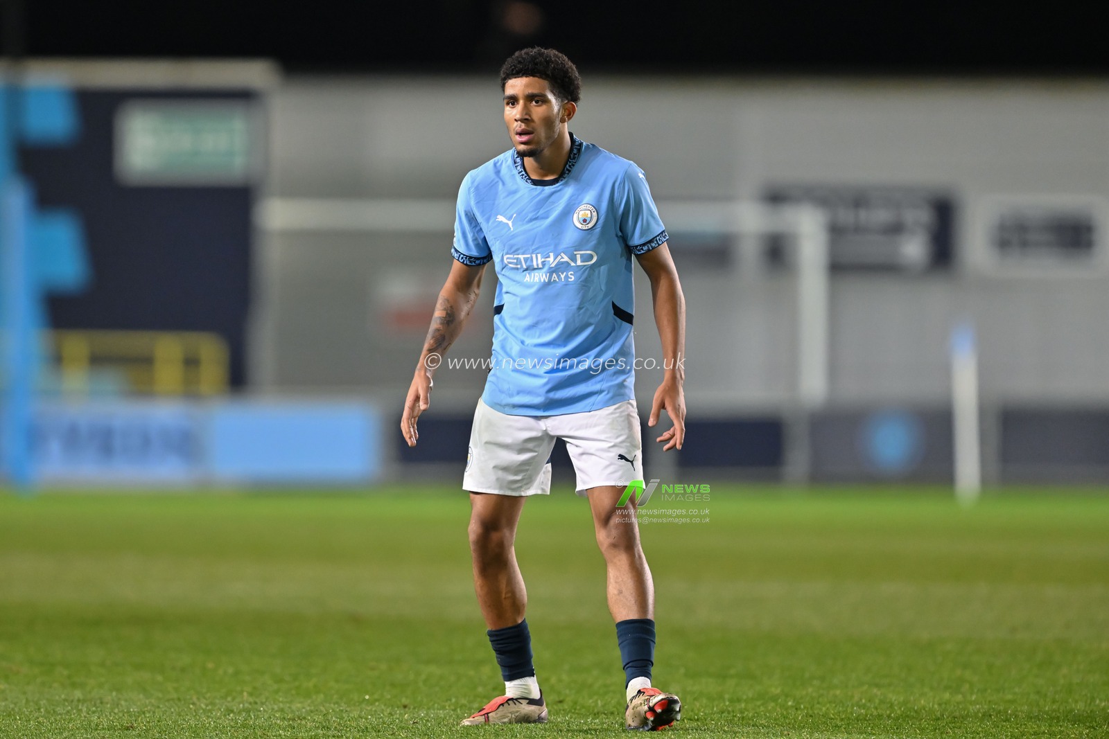 Michael Okeke of Manchester City during the Premier League 2 U23 match Manchester City vs Norwich City at Joie Stadium, Manchester, United Kingdom, 1st November 2024

(Photo by Cody Froggatt/News Images)