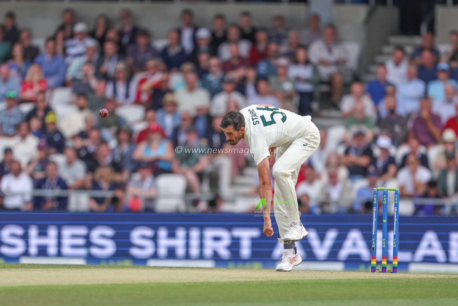 Mitchell Starc of Australia delivers the first ball of the innings during the LV= Insurance Ashes Third Test Series Day 1 England v Australia at Headingley Stadium, Leeds, United Kingdom, 6th July 2023

(Photo by Mark Cosgrove/News Images)