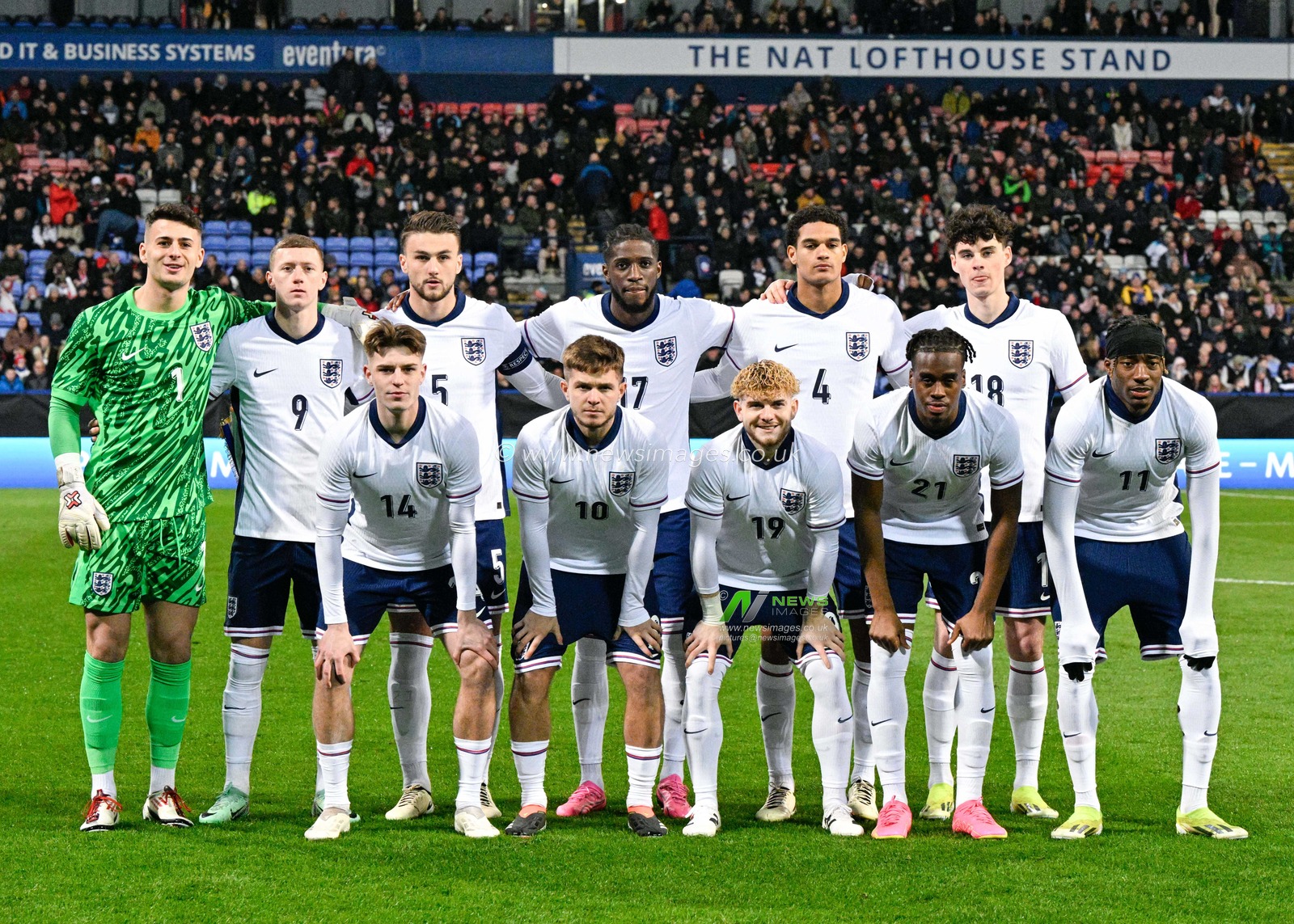 England team pose for a pre kick off picture, during the UEFA Euro U21 Qualifiers Group F match England U21 vs Luxembourg U21 at Toughsheet Community Stadium, Bolton, United Kingdom, 26th March 2024

(Photo by Cody Froggatt/News Images)