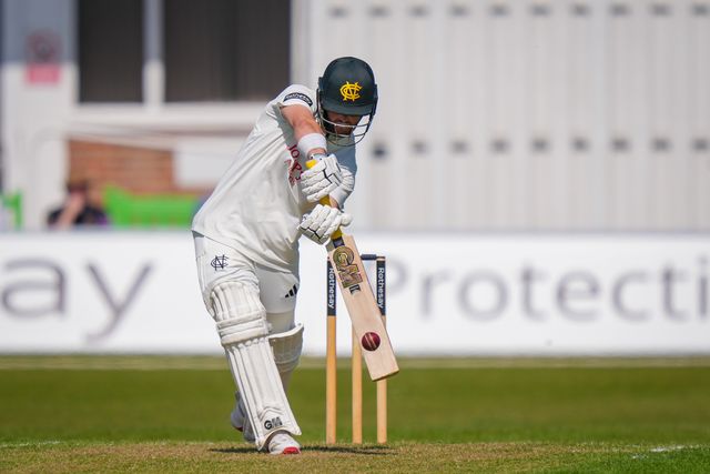 Ben Duckett drives the ball down the ground for three consecutive fours  during Leicestershire County Cricket Club vs Nottinghamshire County Cricket Club in Country Cricket Division One Day 1 at Grace Road, Leicester, United Kingdom on 01 May 2026

(Photo by Maynard Manyowa/News Images)