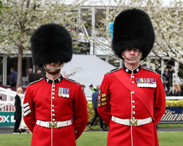The King's Guard in attendance for the Grand National winners presentation during the Randox Grand National Day 2024 at Aintree Racecourse, Liverpool, United Kingdom, 13th April 2024

(Photo by Mark Cosgrove/News Images)