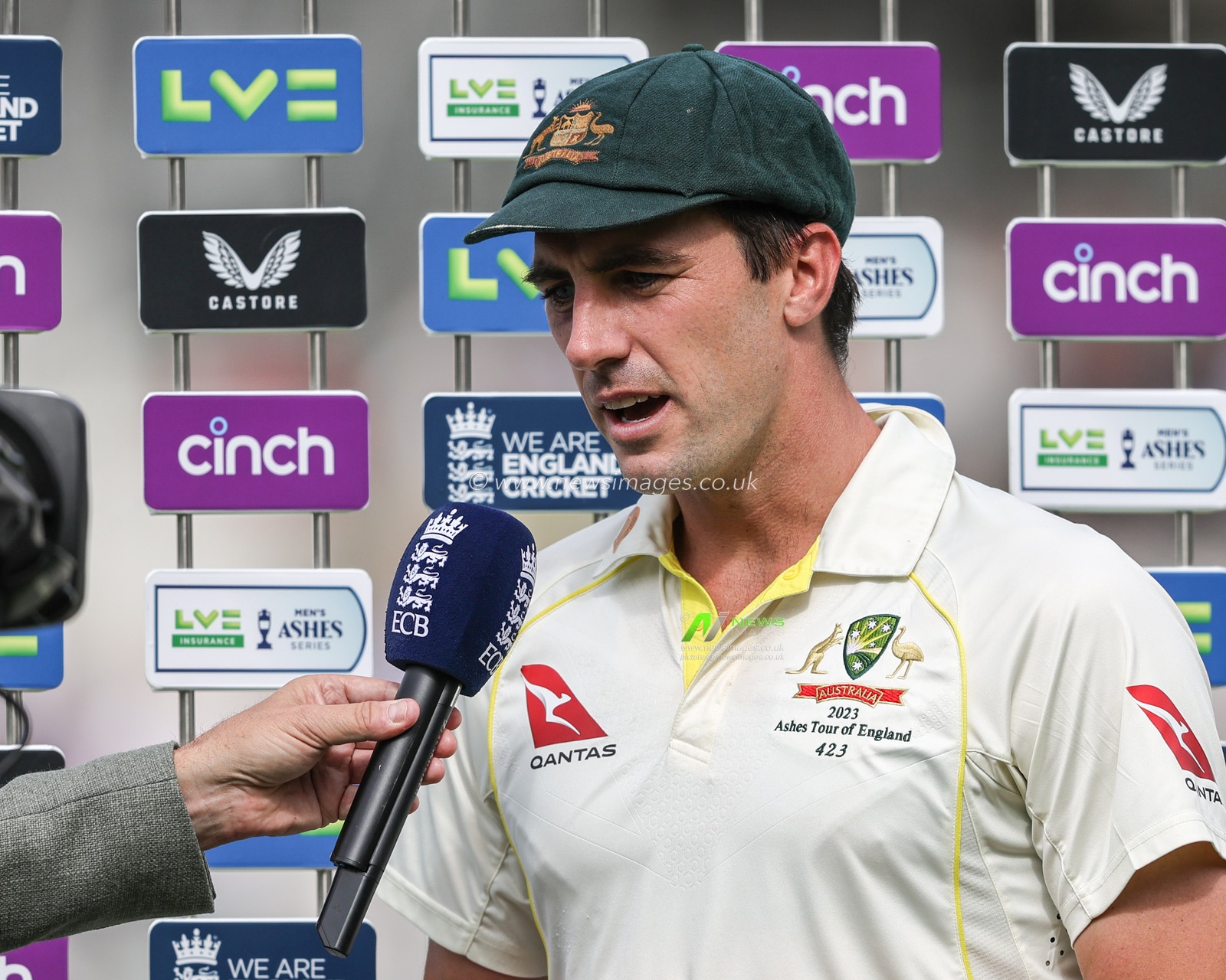 Pat Cummings of Australia interviewed by Mike Atherton after the during the LV= Insurance Ashes Test Series Second Test Day 5 England v Australia at Lords, London, United Kingdom, 2nd July 2023

(Photo by Mark Cosgrove/News Images)