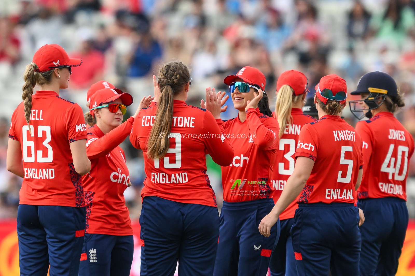 Sophie Ecclestone of England celebrates taking the wicket of Natalia Parvaiz of Pakistan during the First T20 International match England women vs Pakistan women at Edgbaston, Birmingham, United Kingdom, 11th May 2024

(Photo by Craig Thomas/News Images)