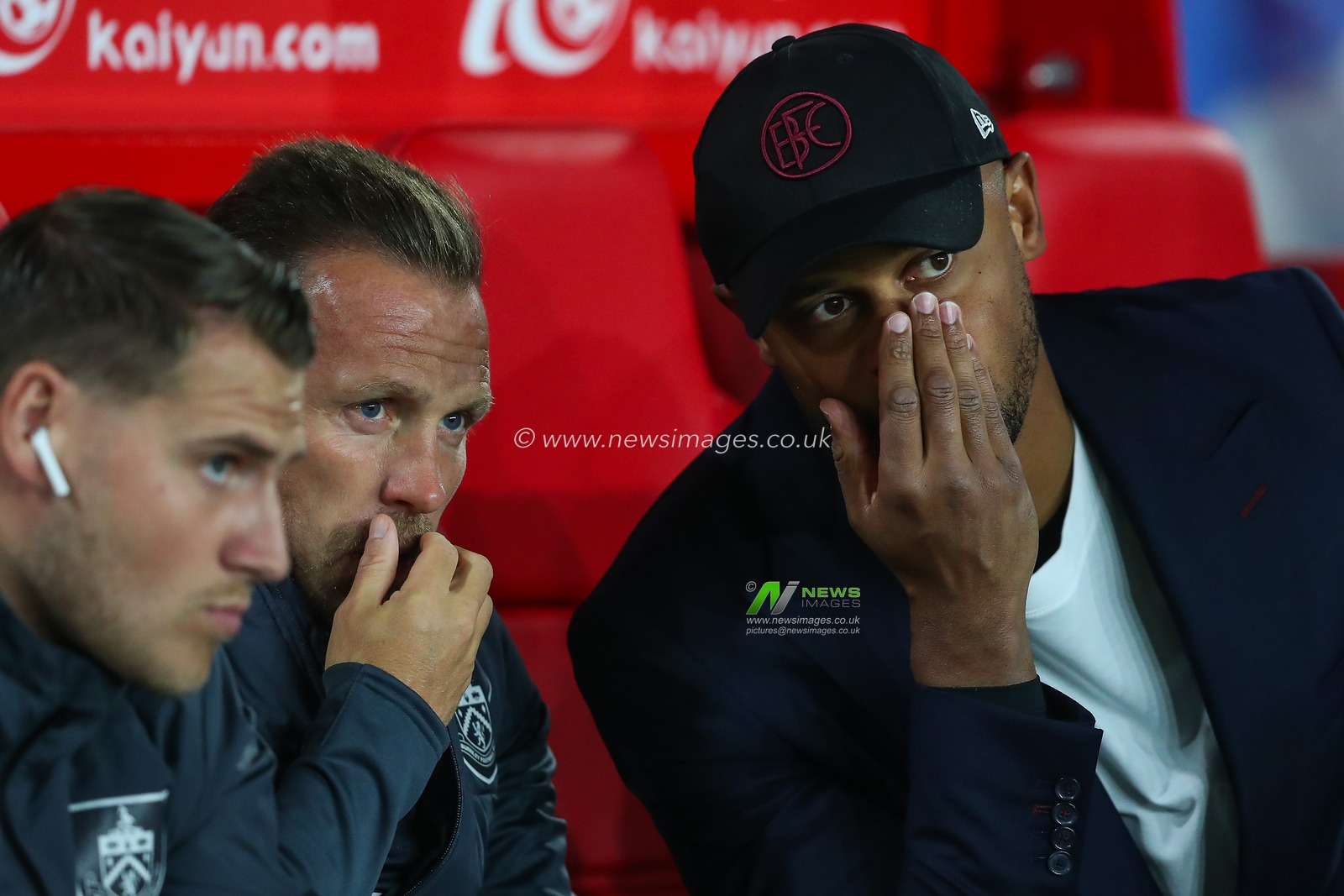 Vincent Kompany Manager of Burnley speaks to his assistant Craig Bellamy ahead of the Premier League match Nottingham Forest vs Burnley at City Ground, Nottingham, United Kingdom, 18th September 2023

(Photo by Gareth Evans/News Images)