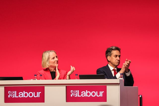 Ed Milliband MP, Secretary of State for Energy Security and Net Zero and Emma Reynolds MP, Secretary of State for the Environment, Food and Rural Affairs applaud the speaker during the Labour Party Annual Conference 2025 Day 4 at ACC, Liverpool, United Kingdom, 1st October 2025

(Photo by Mark Cosgrove/News Images)