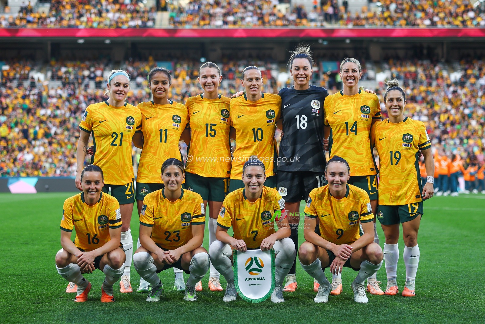 The Australia team Photo ahead of the FIFA Women's World Cup 2023 Quarter-Final match Australia Women vs France Women at Suncorp Stadium, Brisbane, Australia, 12th August 2023

(Photo by Patrick Hoelscher/News Images)