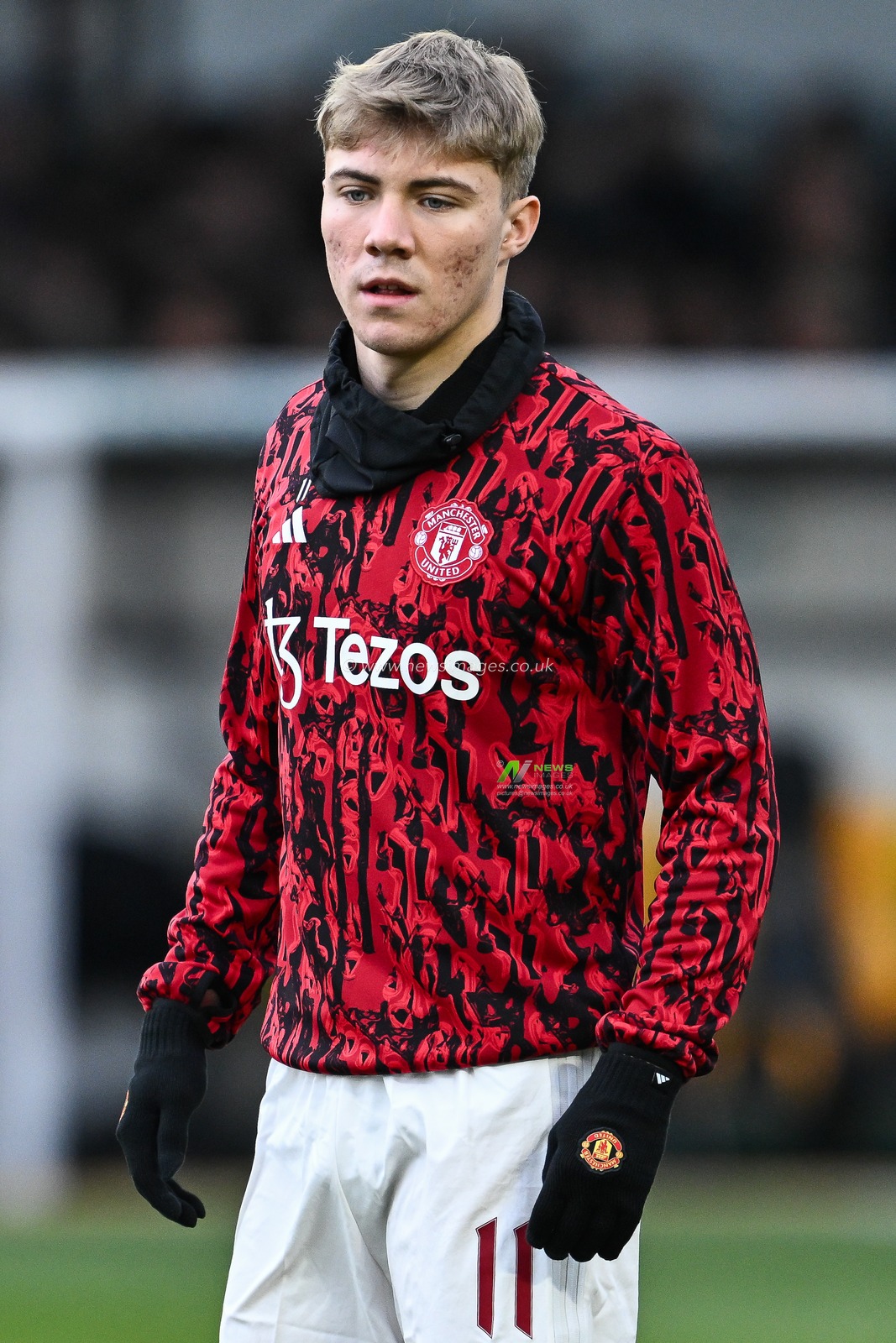 Rasmus HÃ¸jlund of Manchester United during the pre-game warmup ahead of the Emirates FA Cup Fourth Round match Newport County vs Manchester United at Rodney Parade, Newport, United Kingdom, 28th January 2024

(Photo by Craig Thomas/News Images)
