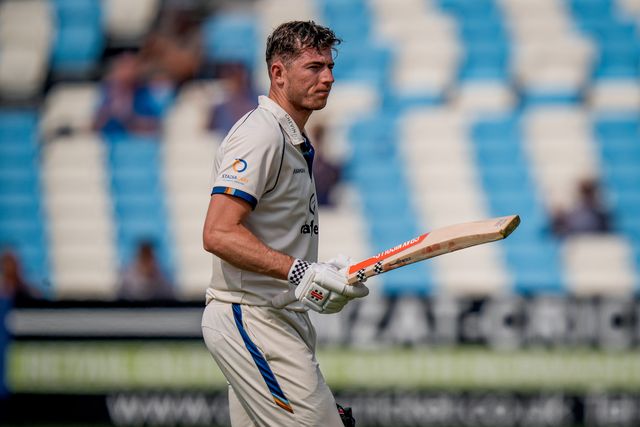 Martin Andersson applauds the fans after scoring a hundred and walks after being dismissed during the County Championship Division Two Derbyshire vs Northamptonshire day one match at The Central Co-Op County Ground, Derby, United Kingdom on 09 May 2026

(Photo by Maynard Manyowa/News Images)