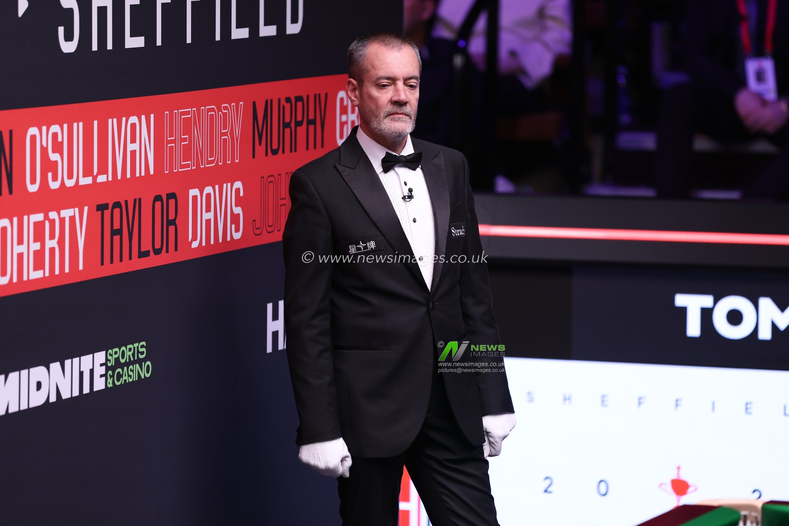 Referee Olivier Marteel during the game Lei Peifan against Zhao Xintong during the 2025 Halo World Snooker Championship at Crucible Theatre, Sheffield, United Kingdom, 26th April 2025

(Photo by Alex Roebuck/News Images)