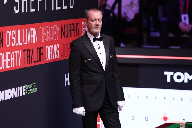 Referee Olivier Marteel during the game Lei Peifan against Zhao Xintong during the 2025 Halo World Snooker Championship at Crucible Theatre, Sheffield, United Kingdom, 26th April 2025

(Photo by Alex Roebuck/News Images)