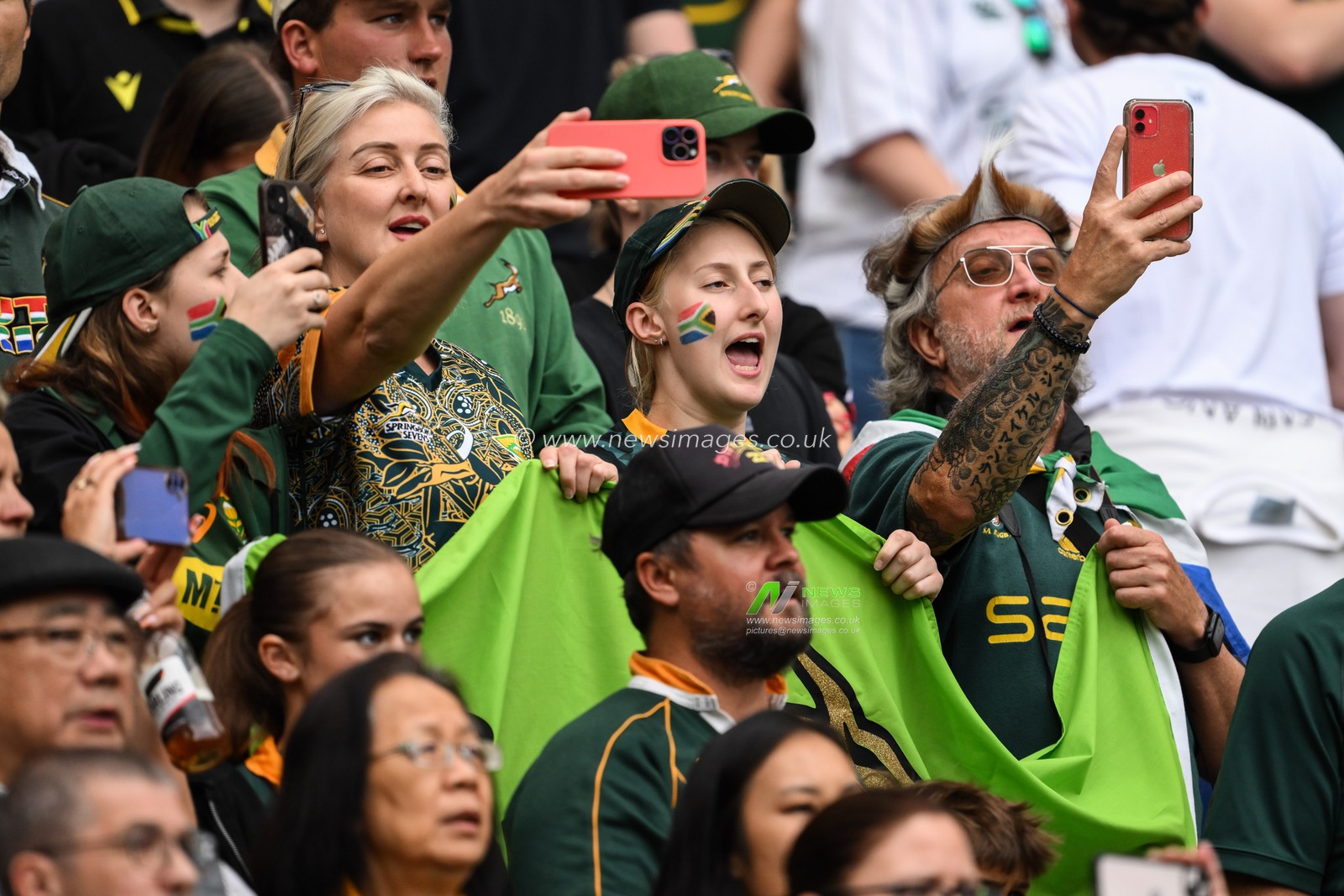 South Africa fans during the Qatar Airways Cup match South Africa vs Wales at Twickenham Stadium, Twickenham, United Kingdom, 22nd June 2024

(Photo by Craig Thomas/News Images)