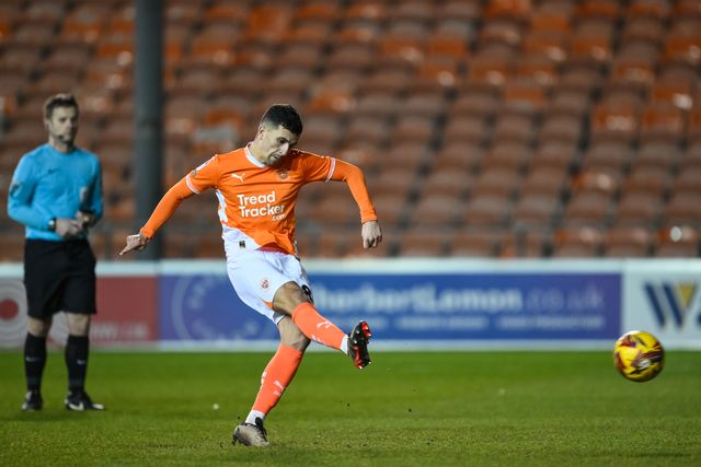 Albie Morgan of Blackpool scores a penalty during the Vertu Trophy match Blackpool vs Aston Villa U21 at Bloomfield Road, Blackpool, United Kingdom, 17th December 2024

(Photo by Craig Thomas/News Images)