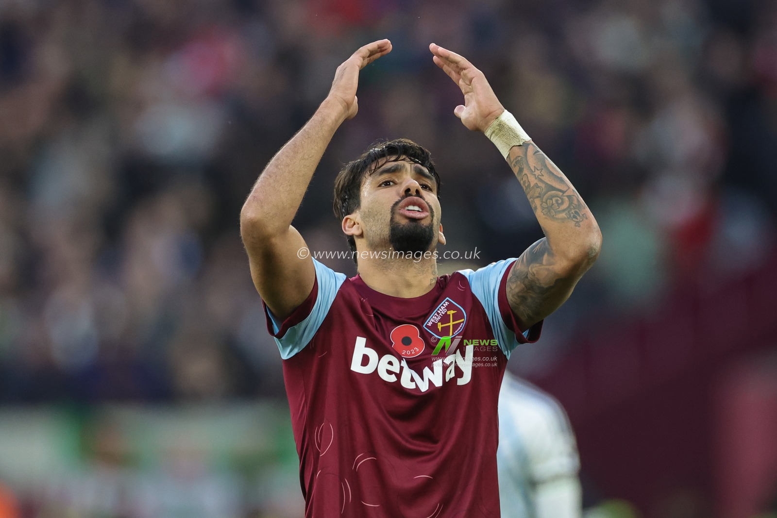 Lucas PaquetÃ¡ #10 of West Ham United reacts during the Premier League match West Ham United vs Nottingham Forest at London Stadium, London, United Kingdom, 12th November 2023

(Photo by Mark Cosgrove/News Images)