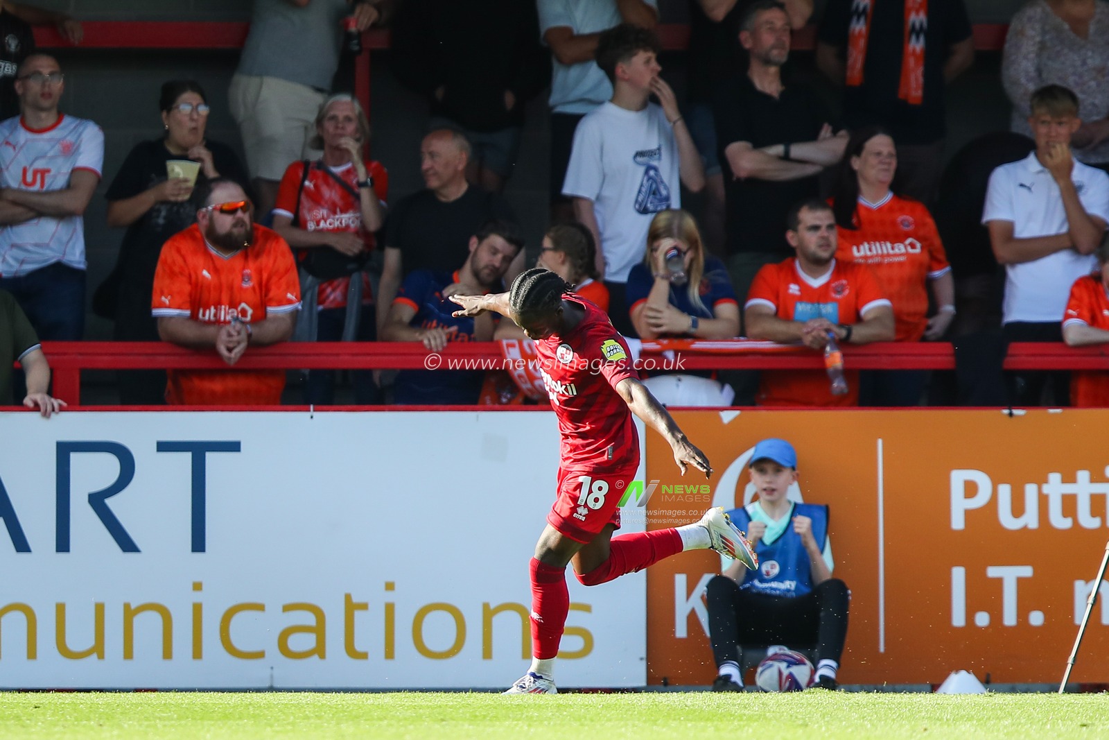 Armando Quitirna of Crawley Town celebrates his goal to make it 2-0 during the Sky Bet League 1 match Crawley Town vs Blackpool at Broadfield Stadium, Crawley, United Kingdom, 10th August 2024

(Photo by Gareth Evans/News Images)