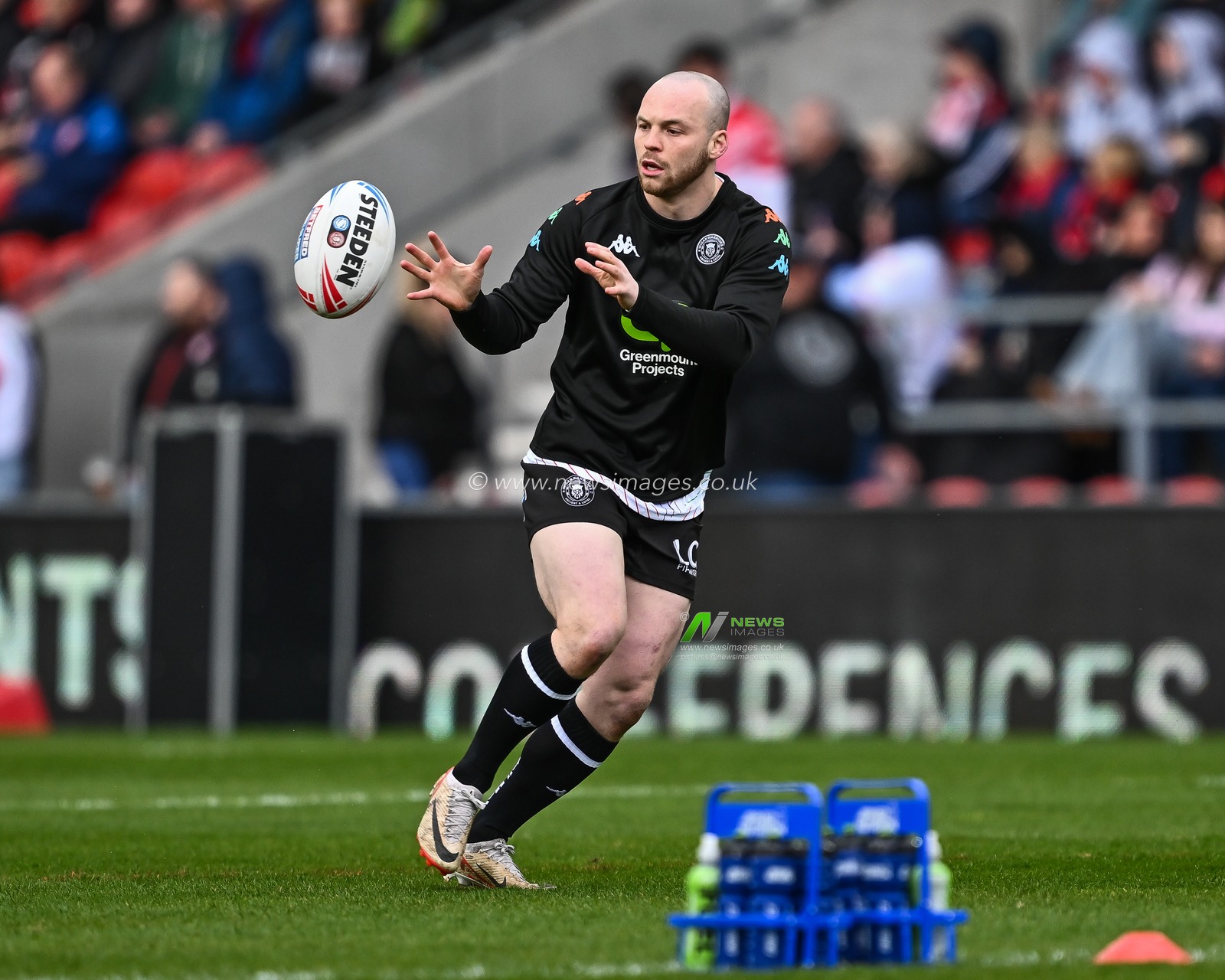 Liam Marshall of Wigan Warriors during pre match warm up ahead of the Betfred Super League Round 6 match St Helens vs Wigan Warriors at Totally Wicked Stadium, St Helens, United Kingdom, 29th March 2024

(Photo by Craig Thomas/News Images)