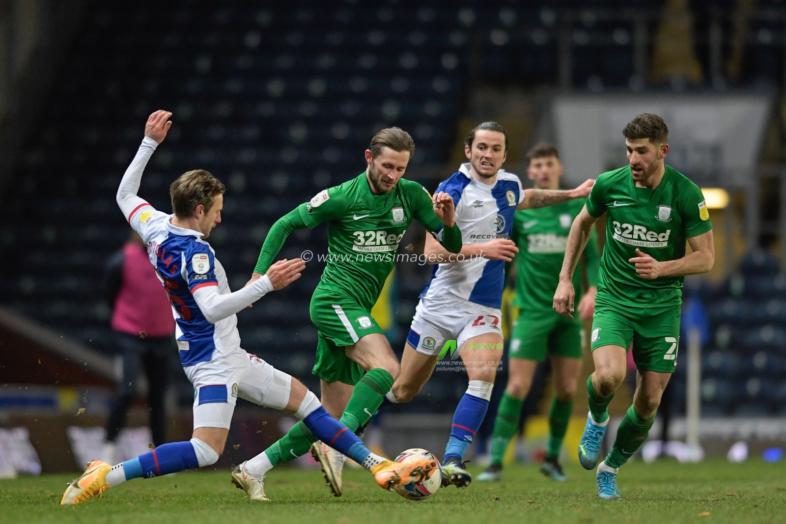 Barry Douglas #15 of Blackburn Rovers tackles Alan Browne #8 of Preston North End