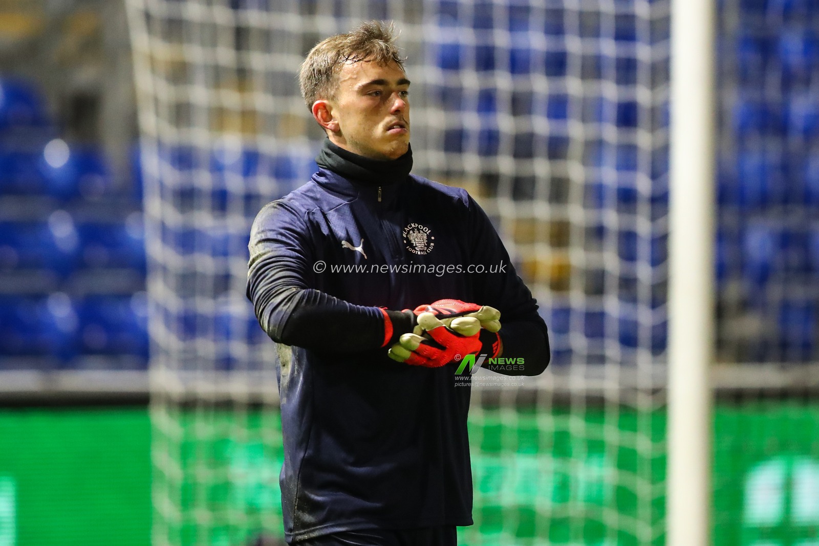 Harry Tyrer of Blackpool during the pre-game warm up ahead of the Sky Bet League 1 match Bristol Rovers vs Blackpool at Memorial Stadium, Bristol, United Kingdom, 26th November 2024

(Photo by Gareth Evans/News Images)