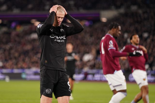 Erling Haland of Manchester City head in hands during the Premier League match West Ham United vs Manchester City at London Stadium, London, United Kingdom on 14 March 2026

(Photo by Harvey Murphy/News Images)