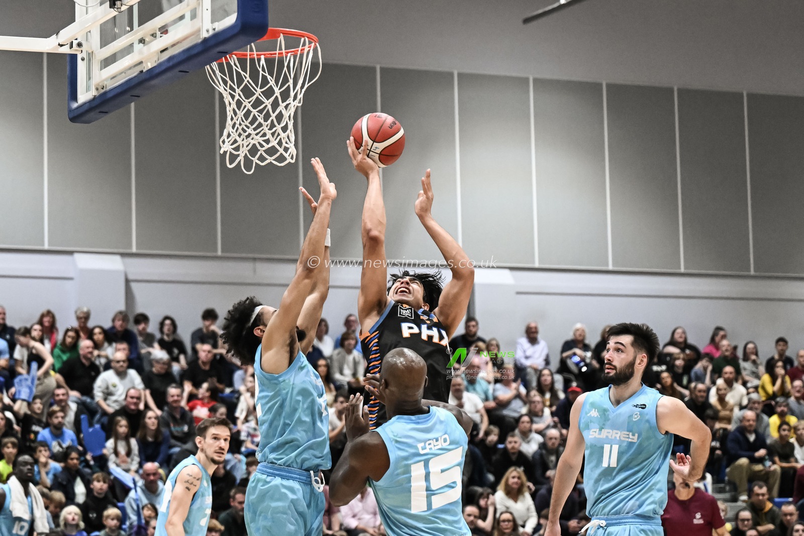 Aaryn Rai of Cheshire Phoenix shoots two points during the British Basketball Championship match Cheshire Phoenix vs Surrey Scorchers at Ellesmere Port Sports Village, Ellesmere Port, United Kingdom, 19th November 2023

(Photo by Craig Thomas/News Images)