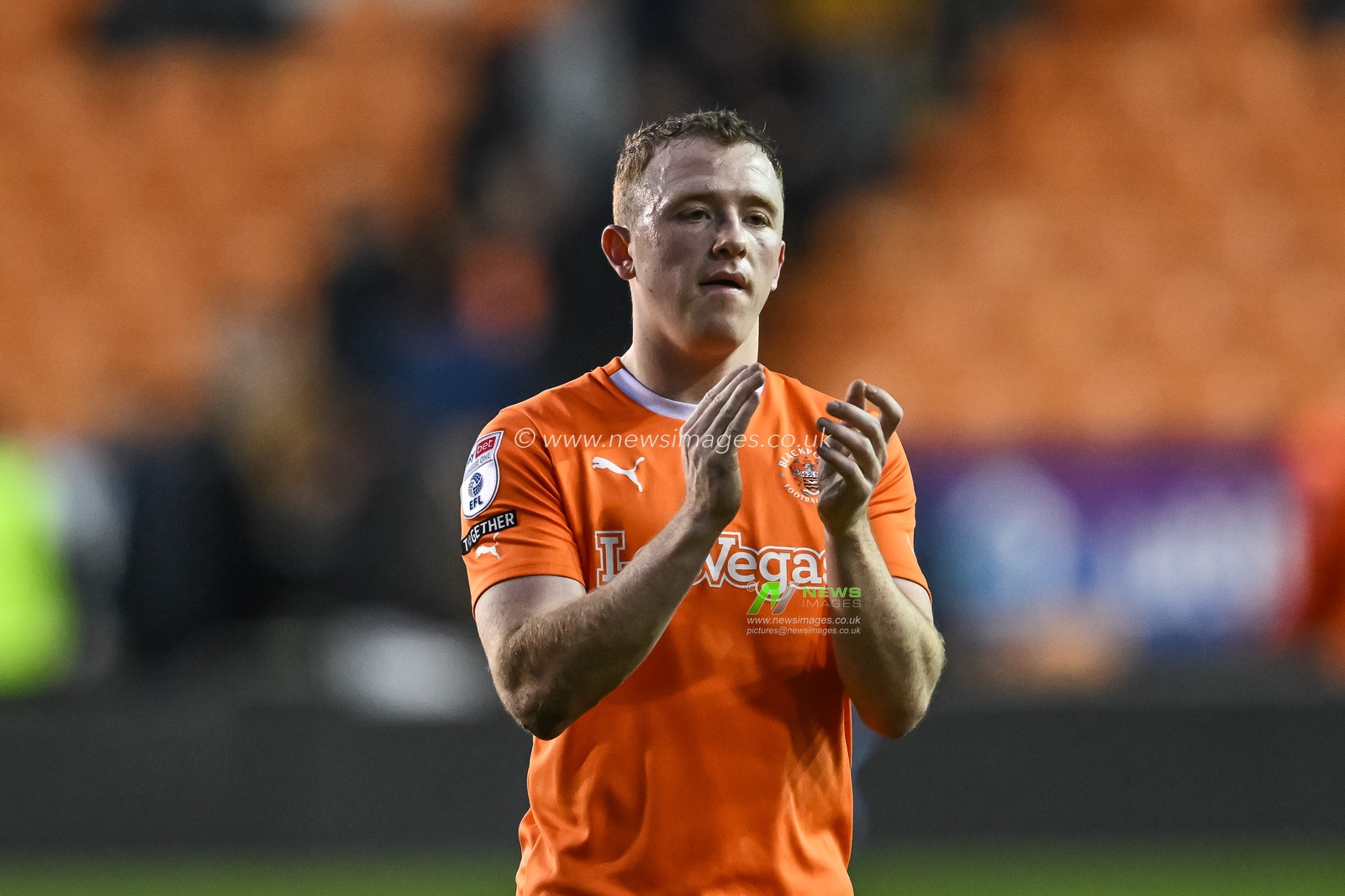 Shayne Lavery of Blackpool  applauds the fans at the end of the Sky Bet League 1 match Blackpool vs Charlton Athletic at Bloomfield Road, Blackpool, United Kingdom, 27th January 2024

(Photo by Craig Thomas/News Images)