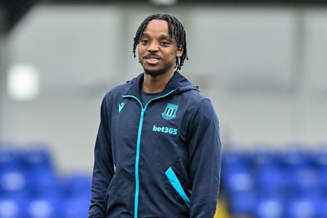 Niall Ennis of Stoke City inspects the pitch ahead of the Pre-season friendly match Chester vs Stoke City at Deva Stadium, Chester, United Kingdom, 11th July 2024

(Photo by Cody Froggatt/News Images)