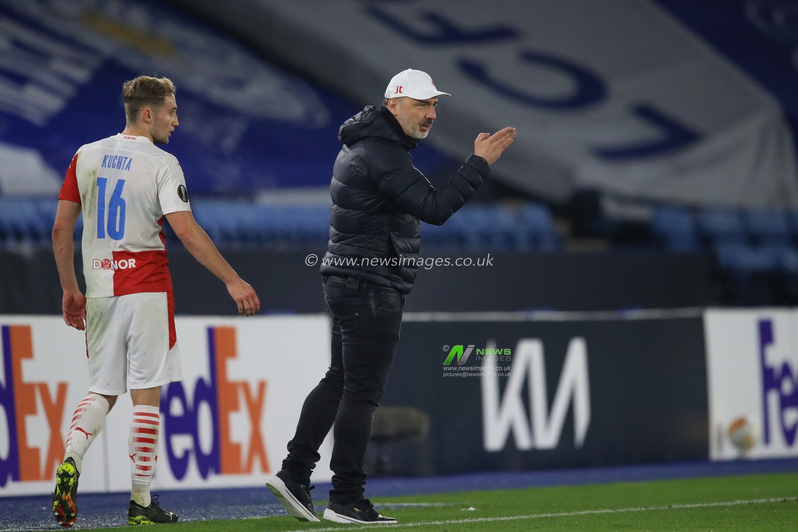 Indrich Trpisovsky manager of Slavia Prague reacts during the game
