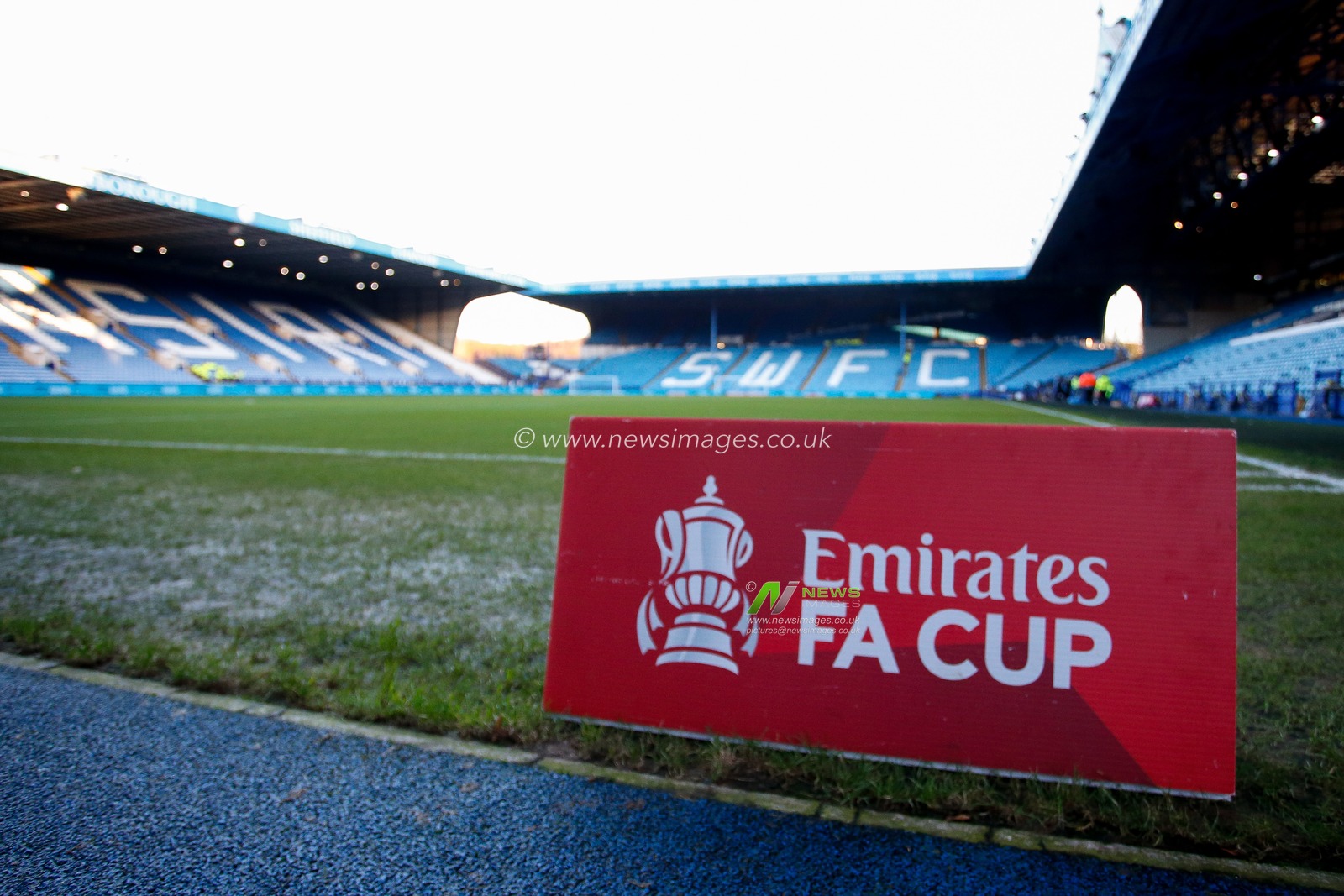 A view of Emirates FA Cup branding inside Hillsborough Stadium, Home Stadium of Sheffield Wednesday during the Emirates FA Cup Third Round match Sheffield Wednesday vs Newcastle United at Hillsborough, Sheffield, United Kingdom, 7th January 2023

(Photo by Ben Early/News Images)
