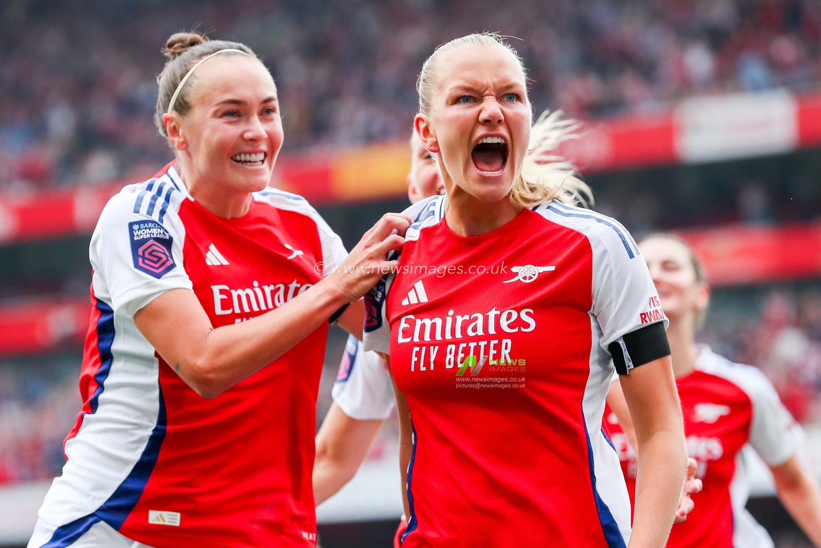 Frida Maanum of Arsenal celebrates her goal to make it 1-0 during the The FA Women's Super League match Arsenal Women vs Manchester City Women at Emirates Stadium, London, United Kingdom, 22nd September 2024

(Photo by Izzy Poles/News Images)