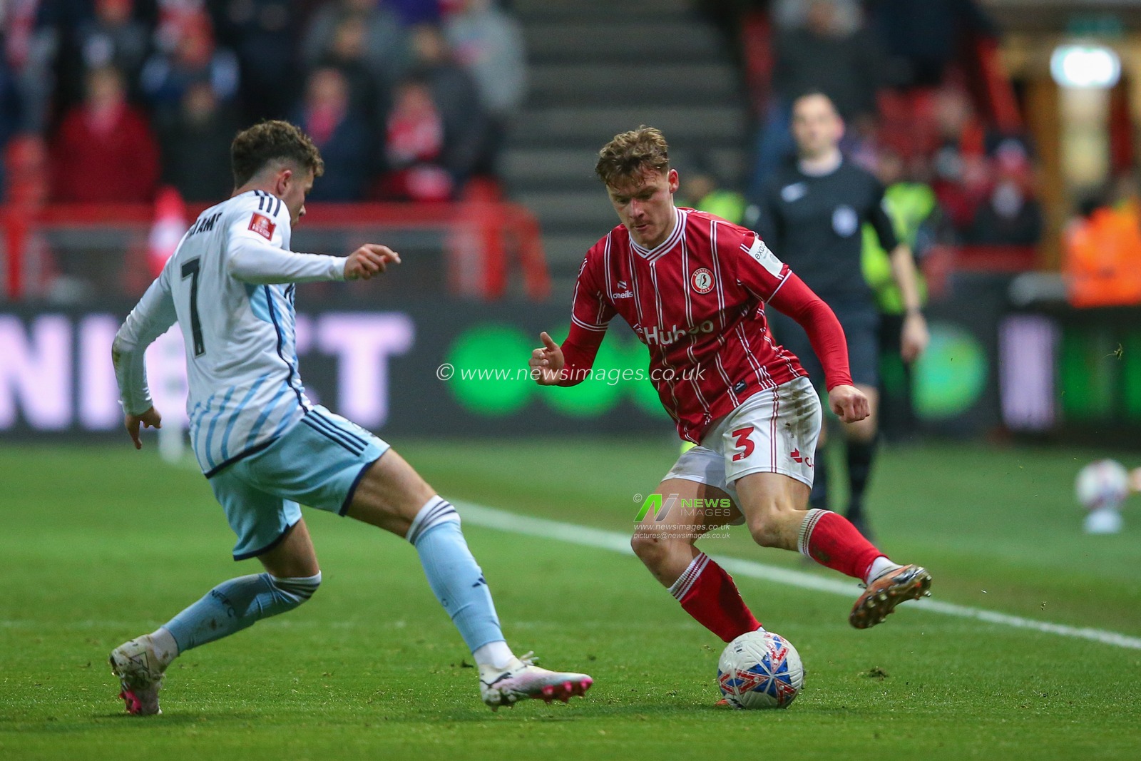 Cameron Pring of Bristol City takes on Neco Williams of Nottingham Forest during the Emirates FA Cup Fourth Round match Bristol City vs Nottingham Forest at Ashton Gate, Bristol, United Kingdom, 26th January 2024

(Photo by Gareth Evans/News Images)