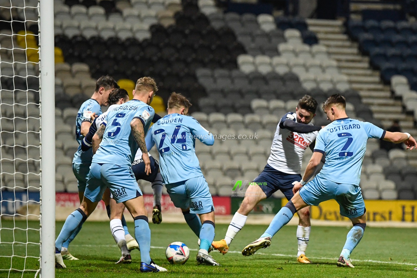 Sean Maguire #24 of Preston North End scores a goal to make it 2-0