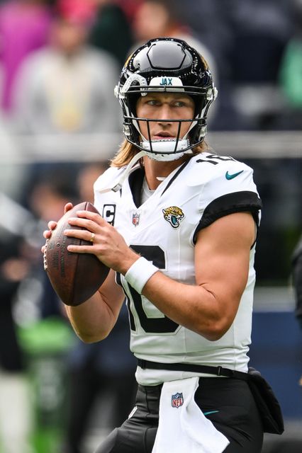 Trevor Lawrence of the Jacksonville Jaguars during the pre game warm up during the Week 6 match Chicago Bears vs Jacksonville Jaguars at Tottenham Hotspur Stadium, London, United Kingdom, 13th October 2024

(Photo by Craig Thomas/News Images)