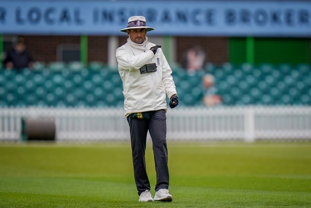 Umpire Surendiran Shanmugam signals for four during the County Championship Division One day 3 Leicestershire vs Nottinghamshire at Grace Road, Leicester, United Kingdom on 03 May 2026

(Photo by Maynard Manyowa/News Images)