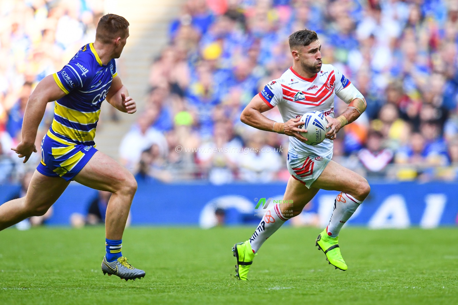 24th August 2019 , Wembley Stadium, London England ; 2019 Coral Challenge Cup Final ; St Helens vs Warrington Wolves ; Tommy Makinson (2) of St Helens in action



Credit: Craig Thomas/News Images