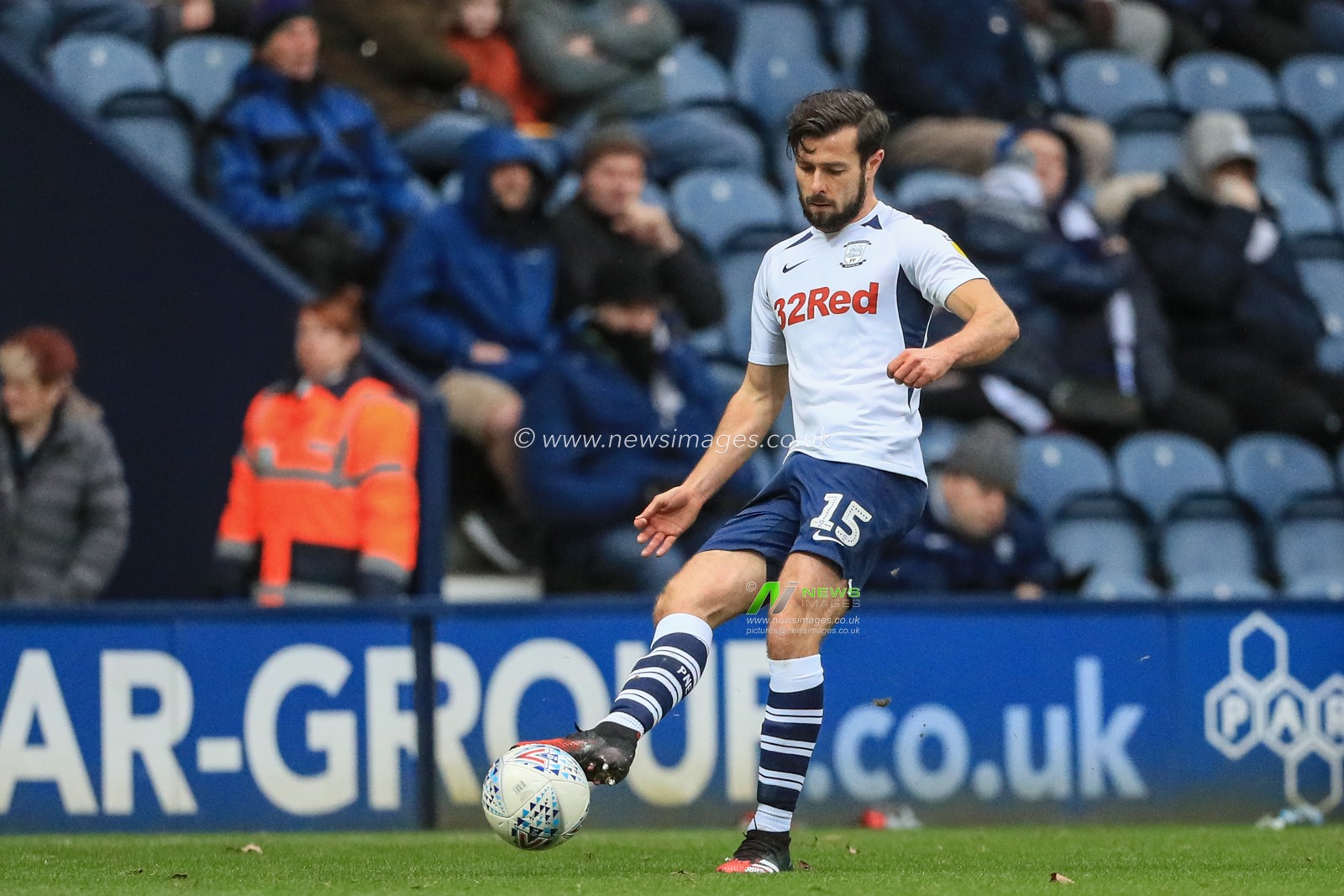 1st February 2020, Deepdale, Preston, England; Sky Bet Championship, Preston North End v Swansea City : Joe Rafferty (15) of Preston North End passes the ball