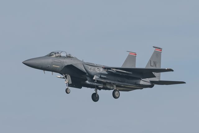 United States Air Force F-15 Strike Eagles land at RAF Lakenheath on training exercises at RAF Lakenheath, United Kingdom, 11th September 2025

(Photo by Mark Cosgrove/News Images)
