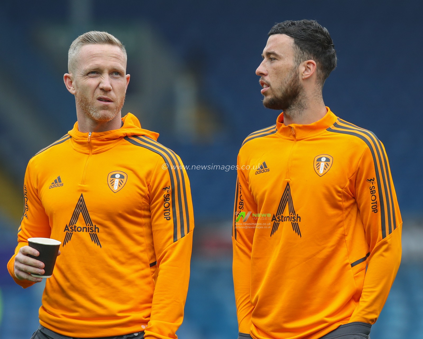 Adam Forshaw #4 of Leeds United talks with Sam Greenwood #42 of Leeds United ahead of the Premier League match Leeds United vs Crystal Palace at Elland Road, Leeds, United Kingdom, 9th April 2023

(Photo by James Heaton/News Images)