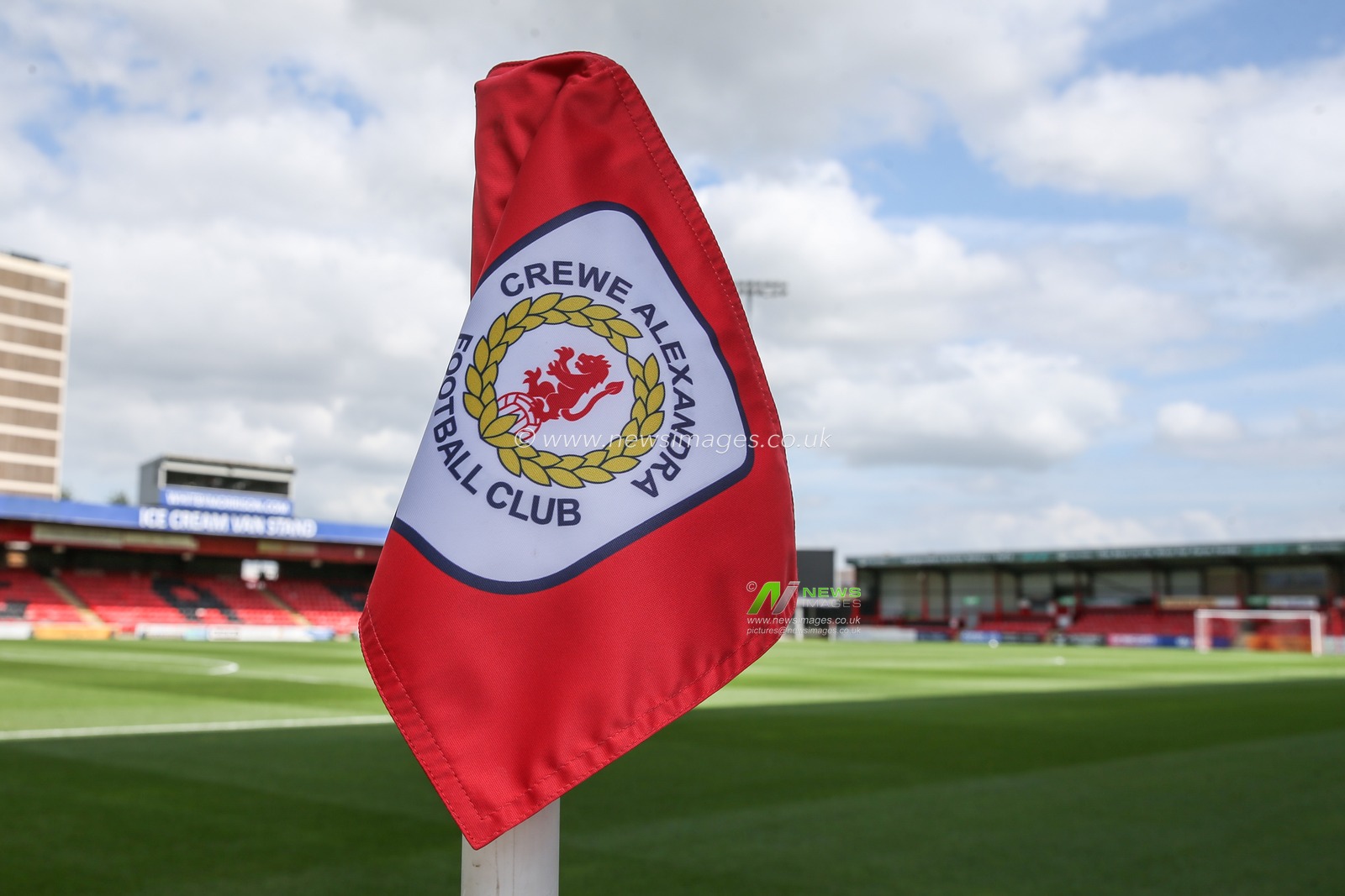 A general view inside of Alexandra Stadium, home of Crewe Alexandra ahead of the Pre-season friendly match Crewe Alexandra vs Blackpool at Alexandra Stadium, Crewe, United Kingdom, 3rd August 2024

(Photo by Gareth Evans/News Images)
