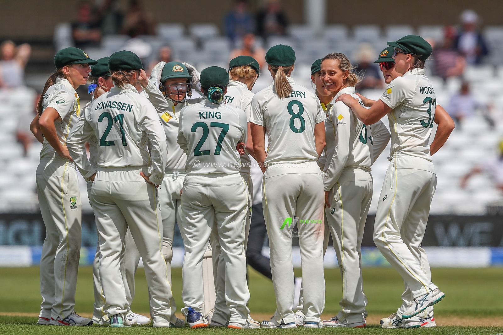 Ashleigh Gardner of Australia celebrates the dismissal of Lauren Filer of England during the Metro Bank Women's Ashes 2023 match Day 5 England vs Australia at Trent Bridge, Nottingham, United Kingdom, 26th June 2023

(Photo by Gareth Evans/News Images)