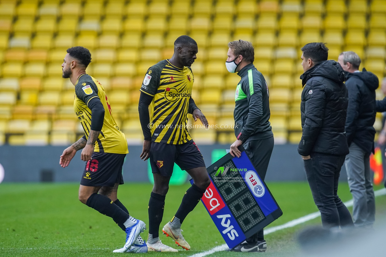 Ken Sema #12 of Watford is substituted for Andre Gray #18 of Watford