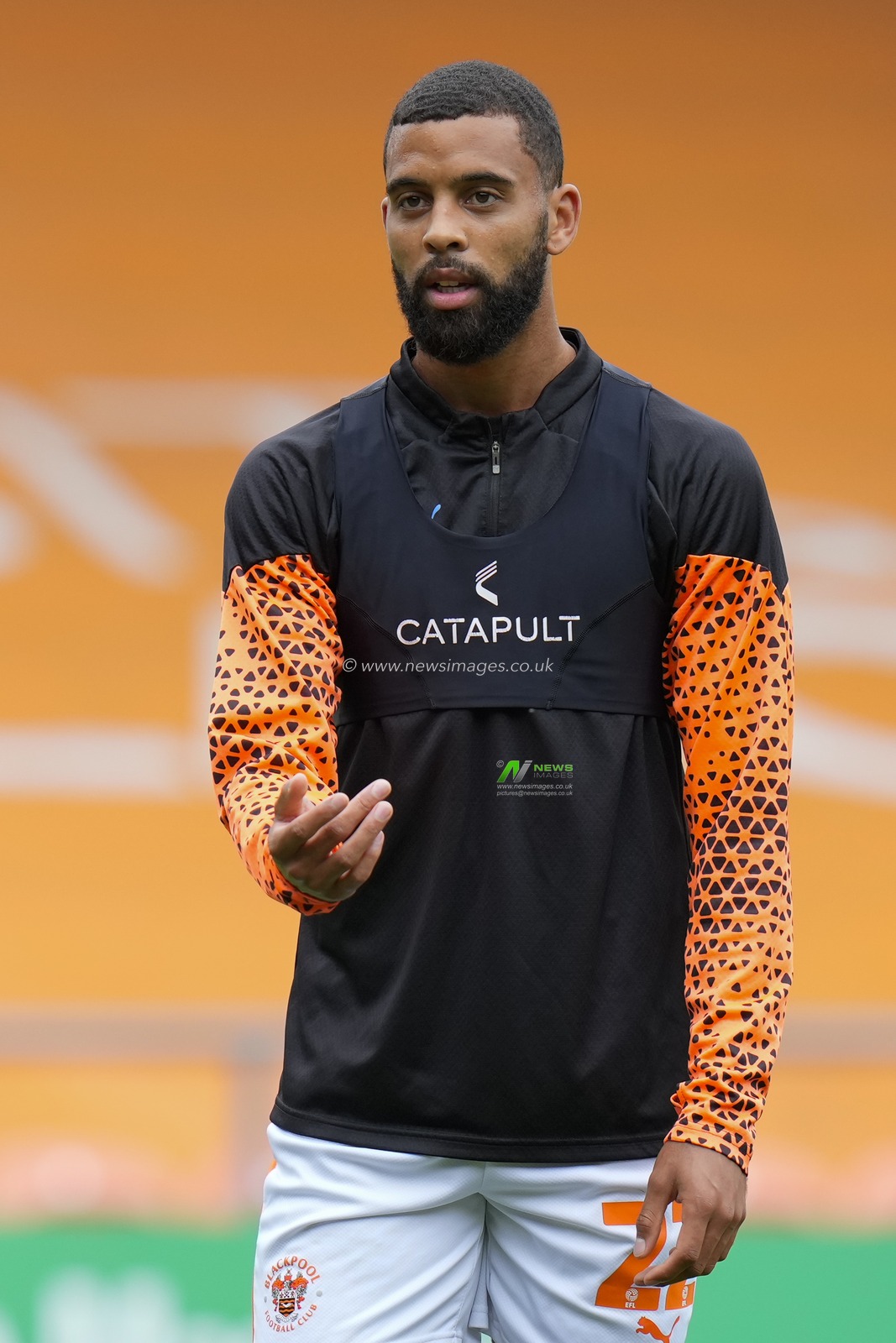 CJ Hamilton #22 of Blackpool warms up before the Sky Bet League 1 match Blackpool vs Burton Albion at Bloomfield Road, Blackpool, United Kingdom, 5th August 2023

(Photo by Steve Flynn/News Images)