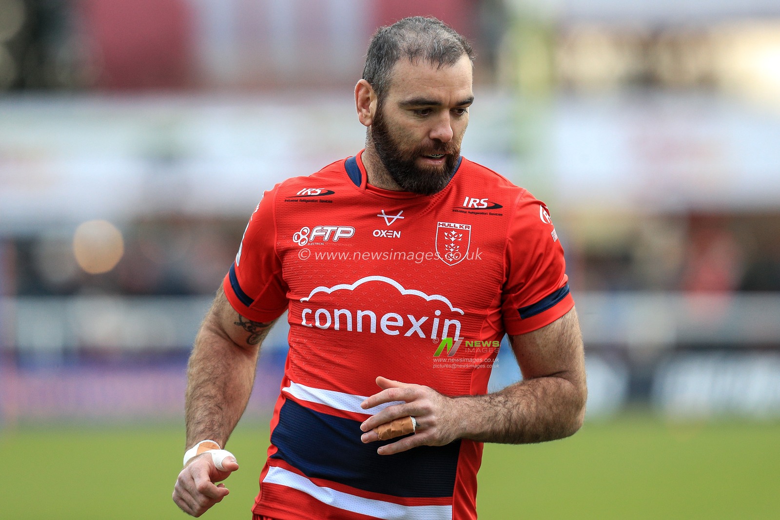 Kane Linnett (12) of Hull KR during the pre match warm up