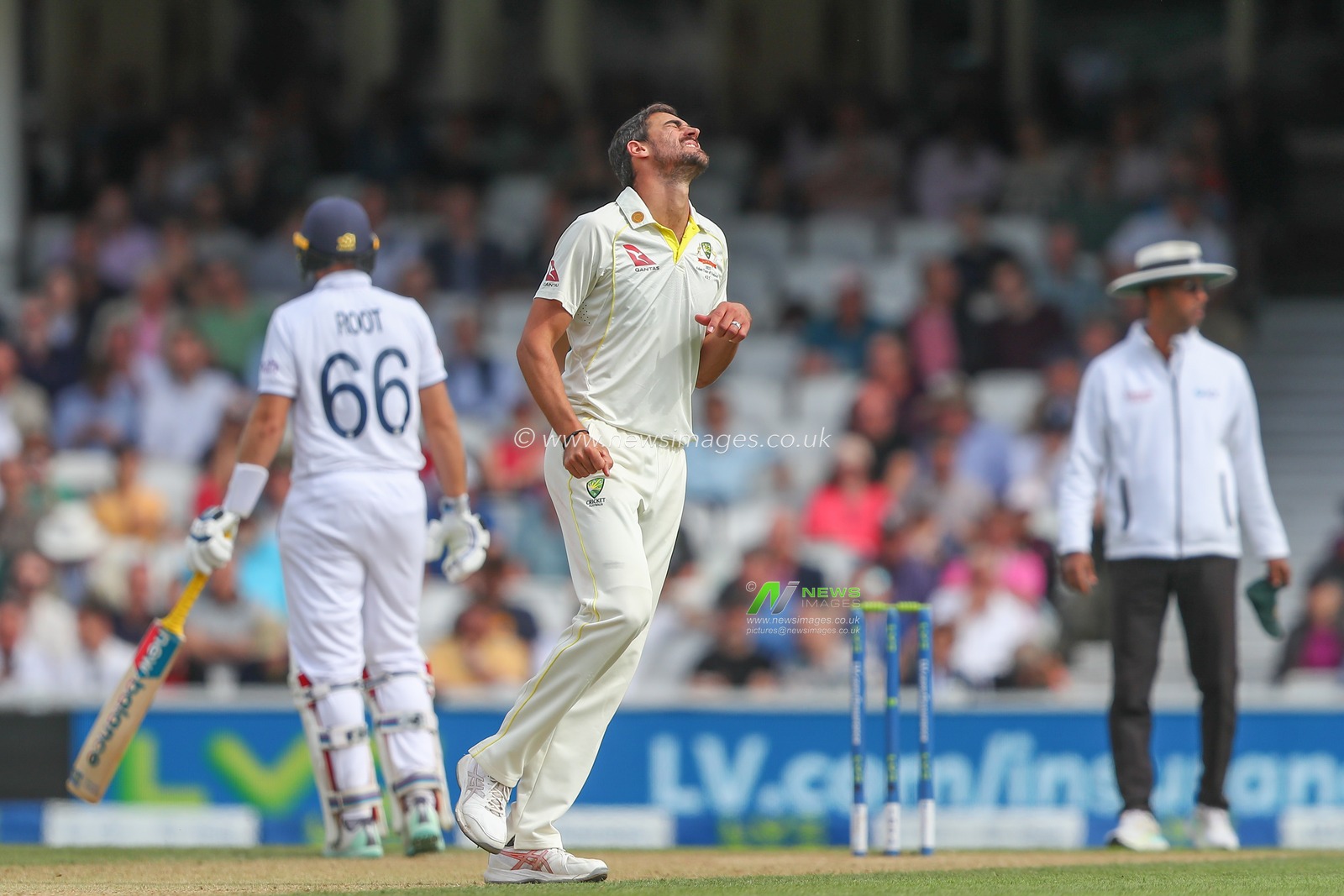 Mitchell Starc of Australia reacts during the LV= Insurance Ashes Fifth Test Series Day Three match England vs Australia at The Kia Oval, London, United Kingdom, 29th July 2023

(Photo by Gareth Evans/News Images)