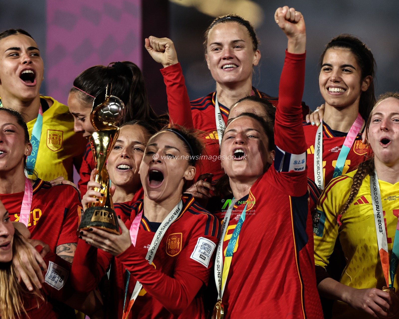 Spain lift the World Cup trophy after winning 1-0 during the FIFA Women's World Cup 2023 Final match Spain Women vs England Women at Stadium Australia, Sydney, Australia, 20th August 2023

(Photo by Patrick Hoelscher/News Images)