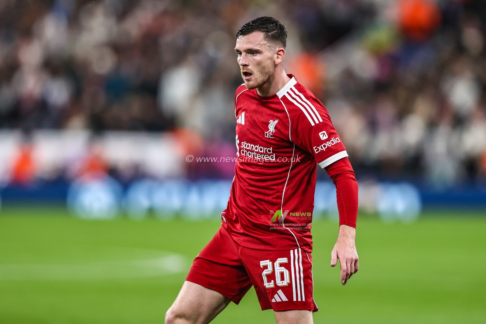 Andrew Robertson of Liverpool during the UEFA Champions League Matchday 4 of 8 Liverpool vs Real Madrid at Anfield, Liverpool, United Kingdom, 4th November 2025

(Photo by Alfie Cosgrove/News Images)

*** GER AUT SUI OUT ***