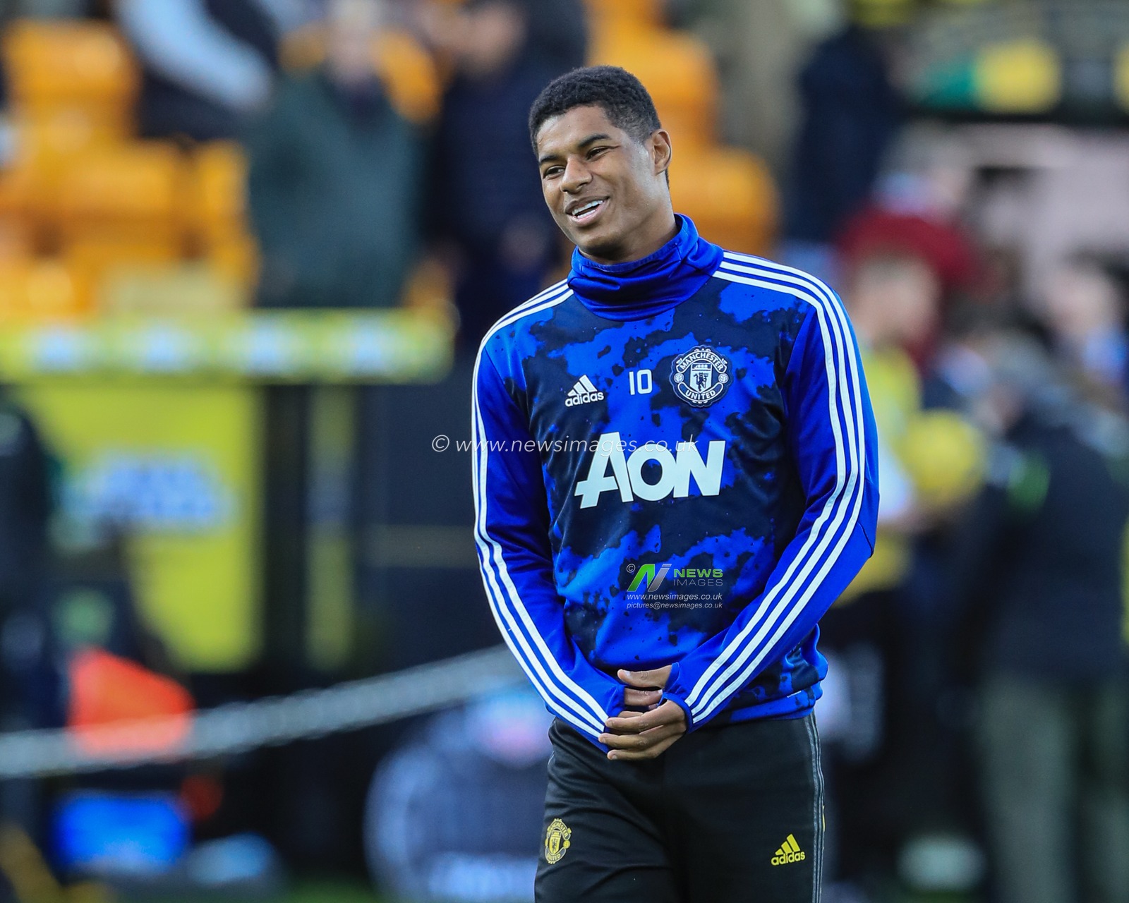 27th October 2019, Carrow Road, Norwich, England; Premier League, Norwich City v Manchester United : Marcus Rashford (10) of Manchester United warming up 

Credit: Mark Cosgrove/News Images