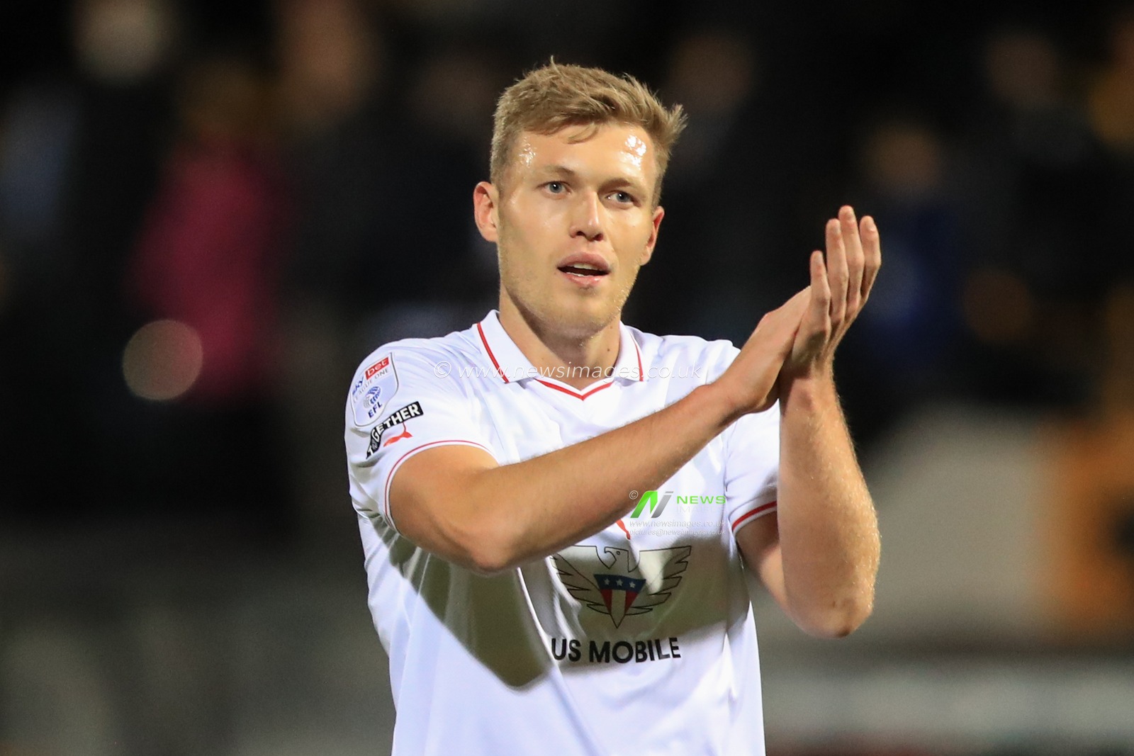 Sam Cosgrove #9 of Barnsley applauds the travelling fans after Barnsley win 0-4 during the Sky Bet League 1 match Cambridge United vs Barnsley at Abbey Stadium, Cambridge, United Kingdom, 3rd October 2023

(Photo by Alfie Cosgrove/News Images)