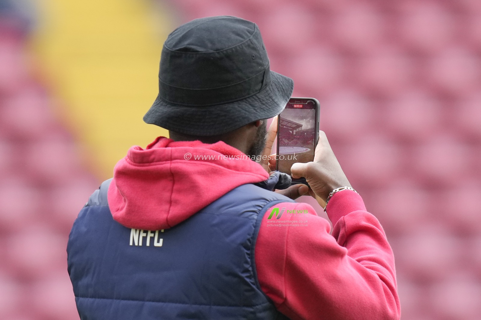 Orel Mangala #5 of Nottingham Forest takes a photo on his phone before the Premier League match Liverpool vs Nottingham Forest at Anfield, Liverpool, United Kingdom, 22nd April 2023

(Photo by Steve Flynn/News Images)
