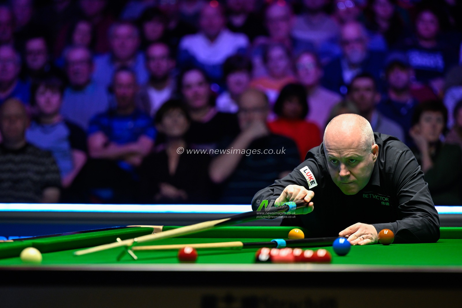 John Higgins takes a shot, during the 2024 BetVictor Welsh Open at Venue Cymru, Llandudno, United Kingdom, 16th February 2024

(Photo by Cody Froggatt/News Images)