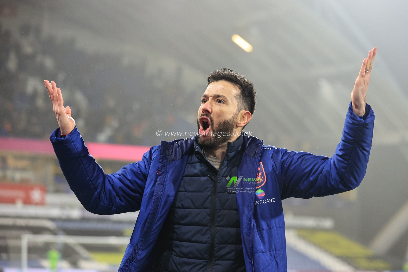 Carlos CorberÃ¡n manager of Huddersfield Town celebrates his 3-2 win over Blackpool